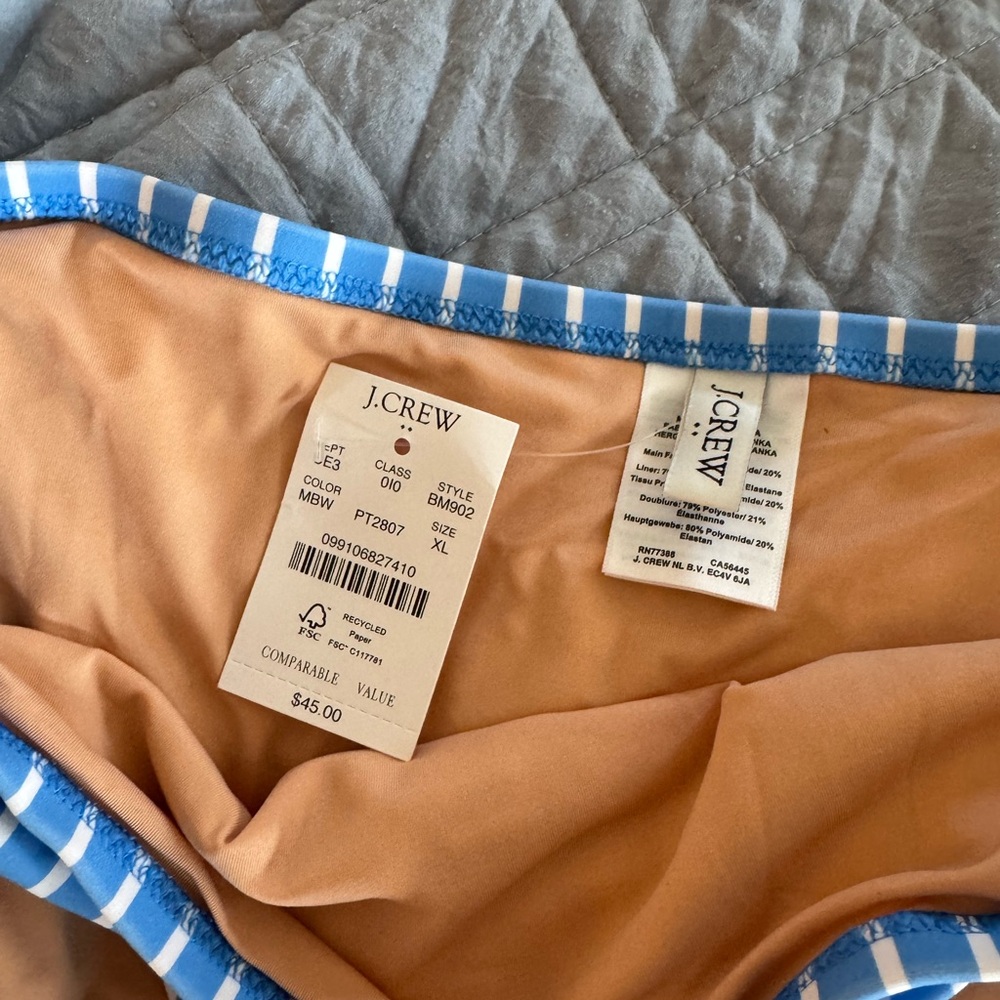 J. crew Striped Blue and White Bikini Top L and bottom XL NWT - Picture 3 of 4
